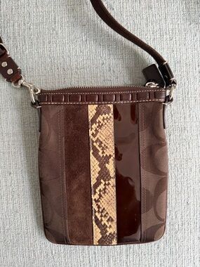 Coach Brown Mixed-Pattern Crossbody
